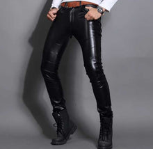 Load image into Gallery viewer, Men’s Black Skin Tight Genuine Leather Pants