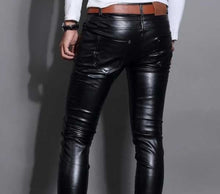 Load image into Gallery viewer, Men’s Black Skin Tight Genuine Leather Pants