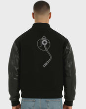 Load image into Gallery viewer, Men's Black Wool Varsity Jacket With Leather Sleeves Retro College Letterman Style