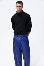 Load image into Gallery viewer, Men’s Blue Genuine Sheepskin Leather Biker Pants