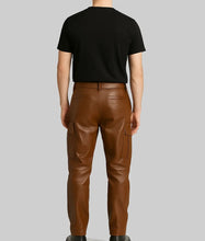 Load image into Gallery viewer, Mens Brown Cargo Style Leather Pants