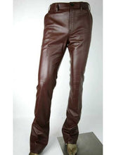 Load image into Gallery viewer, Men’s Brown Genuine Leather Pants Trouser
