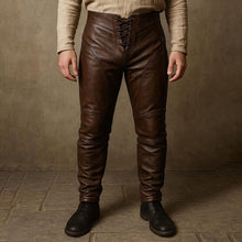 Load image into Gallery viewer, Mens Brown Lace Up Leather Pants