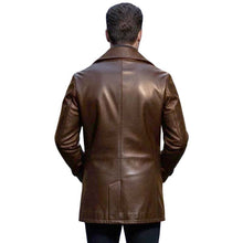 Load image into Gallery viewer, Men's Brown Lambskin Leather Peacoat with Double Breasted Vintage Tailored Style