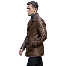Load image into Gallery viewer, Men's Brown Lambskin Leather Peacoat with Double Breasted Vintage Tailored Style