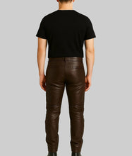 Load image into Gallery viewer, Mens Chocolate Brown Regular Style Leather Pants