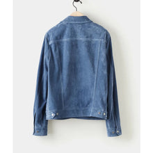 Load image into Gallery viewer, Men's Chocolate Medium Blue Leather Suede Bomber Jacket