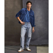 Load image into Gallery viewer, Men's Chocolate Medium Blue Leather Suede Bomber Jacket