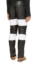 Load image into Gallery viewer, Men’s Color Block Lambskin Leather Pants with Quilted Knees