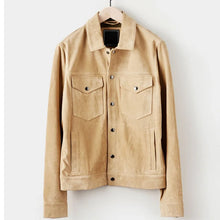 Load image into Gallery viewer, Men’s Cream Brown Suede Leather Shirt Jeans Style Jacket