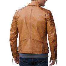 Load image into Gallery viewer, Men's Distressed Brown Genuine Leather Biker Jacket with Quilted Vintage Moto Style