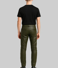 Load image into Gallery viewer, Mens Green Regular Style Leather Pants