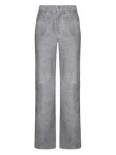 Load image into Gallery viewer, Mens Grey Wide Leg Suede Leather Pants