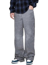 Load image into Gallery viewer, Mens Grey Wide Leg Suede Leather Pants