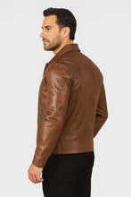 Load image into Gallery viewer, Men's Distressed Brown Leather Cafe Racer Jacket with Vintage Biker Style and Premium Craftsmanship