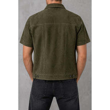 Load image into Gallery viewer, Men's Olive Green Suede Leather Jacket with Short Sleeve in Vintage Trucker Style