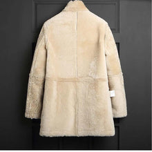 Load image into Gallery viewer, Men's Brown Sheepskin Shearling Long Coat With Detachable Hood in Winter Style