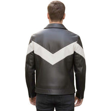 Load image into Gallery viewer, Men's White and Black Real Leather Motorcycle Jacket with Slim Fit Fashion Style