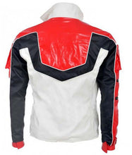 Load image into Gallery viewer, Men's White Red and Black Real Leather Biker Jacket with Lapel Collar and Belted Cuffs