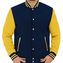 Load image into Gallery viewer, Stylish Navy Blue and Yellow Baseball Jacket
