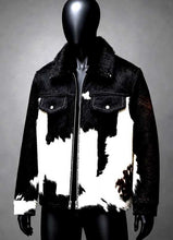 Load image into Gallery viewer, New black and white cowhide leather jacket in genuine hair on hide by Glory Store UK