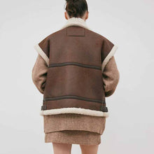 Load image into Gallery viewer, new womens leather shearling vest in brown