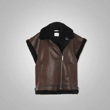 Load image into Gallery viewer, new womens leather shearling vest in dark brown