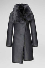 Load image into Gallery viewer, new womens matte black sheepskin leather coat