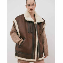 Load image into Gallery viewer, online womens leather shearling vest in brown
