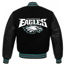 Load image into Gallery viewer, Philadelphia Eagles Black Wool Leather Jacket