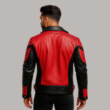 Load image into Gallery viewer, Red and Black Leather Biker Jacket for Men