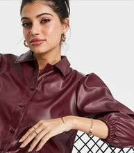 Load image into Gallery viewer, shop womens maroon full sleeve leather shirt
