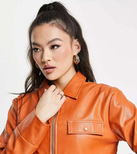 Load image into Gallery viewer, shop womens orange full sleeve leather shirt