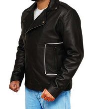 Load image into Gallery viewer, Men's Black Genuine Leather T Birds Jacket with Broad Collar Vintage Style