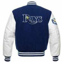 Load image into Gallery viewer, TB RAYS Blue and White Letterman Varsity Jacket
