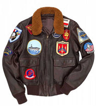 Load image into Gallery viewer, Top Gun Tom Cruise Bomber Leather Jacket in Brown with Fur