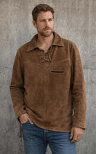 Load image into Gallery viewer, Men's Vintage Brown Suede Leather Shirt with Lace Up Front in 70s Cowboy Boho Style