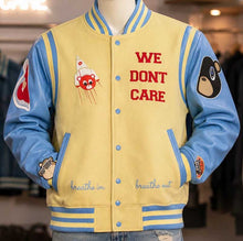 Load image into Gallery viewer, New vintage varsity jacket blue and cream wool blend with leather sleeves for sale at Glory Store UK