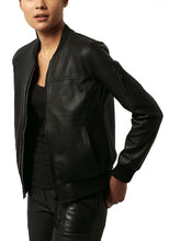 Load image into Gallery viewer, Women Black Bomber Leather Jacket