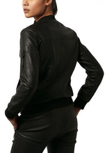 Load image into Gallery viewer, Women Black Bomber Leather Jacket