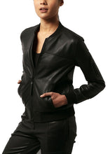 Load image into Gallery viewer, Women Black Bomber Leather Jacket
