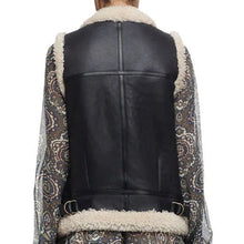 Load image into Gallery viewer, Women Black Shearling Biker Leather Vest