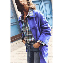 Load image into Gallery viewer, Women Blue Suede Leather Jacket with Casual Button Front Style