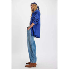 Load image into Gallery viewer, Women Blue Suede Leather Jacket with Casual Button Front Style
