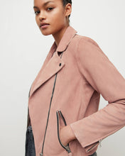 Load image into Gallery viewer, Women Pink Suede Leather Biker Jacket