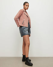 Load image into Gallery viewer, Women Pink Suede Leather Biker Jacket