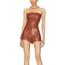 Load image into Gallery viewer, Women Strapless Faux Leather Romper