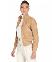 Load image into Gallery viewer, Women Tan Brown Suede Leather Trucker Jacket