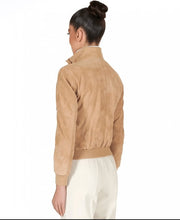 Load image into Gallery viewer, Women Tan Brown Suede Leather Trucker Jacket