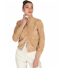 Load image into Gallery viewer, Women Tan Brown Suede Leather Trucker Jacket